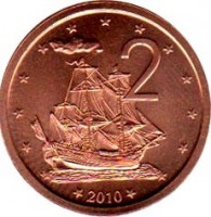 reverse of 2 Cents - Elizabeth II - 4'th Portrait (2010) coin with KM# 757 from Cook Islands. Inscription: 2 2010