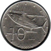 Cook Islands coin 10 Cents - Elizabeth II - 4'th Portrait (2010) reverse reverse of 10 Cents - Elizabeth II - 4'th Portrait (2010) coin with KM# 759 from Cook Islands. Inscription: 10 2010