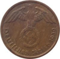 obverse of 2 Reichspfennig (1936 - 1940) coin with KM# 90 from Germany. Inscription: Deutsches Reich 1937