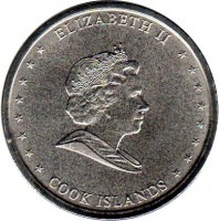 obverse of 20 Cents - Elizabeth II - 4'th Portrait (2010) coin with KM# 760 from Cook Islands. Inscription: ELIZABETH II COOK ISLANDS