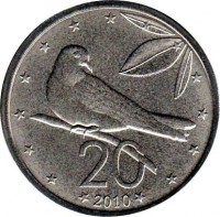 Cook Islands coin 20 Cents - Elizabeth II - 4'th Portrait (2010) reverse reverse of 20 Cents - Elizabeth II - 4'th Portrait (2010) coin with KM# 760 from Cook Islands. Inscription: 20 2010