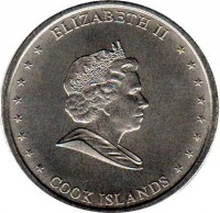 obverse of 50 Cents - Elizabeth II - 4'th Portrait (2010) coin with KM# 761 from Cook Islands. Inscription: ELIZABETH II COOK ISLANDS