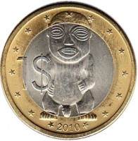 Cook Islands coin 1 Dollar - Elizabeth II - 4'th Portrait (2010) reverse reverse of 1 Dollar - Elizabeth II - 4'th Portrait (2010) coin with KM# 762 from Cook Islands. Inscription: 1$ 2010