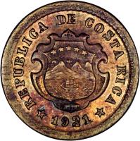 Costa Rica coin 5 Céntimos (1920 - 1941) obverse obverse of 5 Céntimos (1920 - 1941) coin with KM# 151 from Costa Rica. Inscription: C *REPUBLICA DE COSTA RICA* R 1921