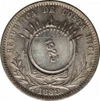 obverse of 50 Céntimos - Counterstamped Coinage (1890 - 1923) coin with KM# 159 from Costa Rica. Inscription: REPUBLICA DE COSTA RICA 1923 1889