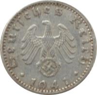 obverse of 50 Reichspfennig (1939 - 1944) coin with KM# 96 from Germany. Inscription: Deutsches Reich 1941