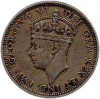 obverse of 2 Shillings - George VI (1947) coin with KM# 28 from Cyprus. Inscription: GEORGIVS VI DEI GRA. REX. ET IND. IMP.