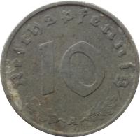 reverse of 10 Reichspfennig (1940 - 1945) coin with KM# 101 from Germany. Inscription: 10 Reichspfennig G