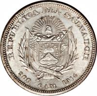 El Salvador coin 1 Peso (1892 - 1914) obverse obverse of 1 Peso (1892 - 1914) coin with KM# 115 from El Salvador. Inscription: REPUBLICA DEL SALVADOR 900 C.A.M. 1911
