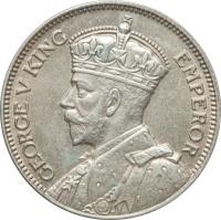 obverse of 1 Shilling - George V (1934 - 1936) coin with KM# 4 from Fiji. Inscription: GEORGE V KING EMPEROR