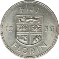 reverse of 1 Florin - George V (1934 - 1936) coin with KM# 5 from Fiji. Inscription: FIJI 19 35 FLORIN