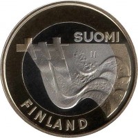Finland coin 5 Euro - Karelia, Imatra hydropower plant (2013) obverse obverse of 5 Euro - Karelia, Imatra hydropower plant (2013) coin with KM# 195 from Finland. Inscription: SUOMI N FINLAND