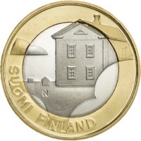 obverse of 5 Euro - Ostrobothnia (2013) coin with KM# 205 from Finland. Inscription: SUOMI FINLAND N