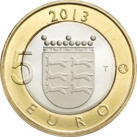 reverse of 5 Euro - Ostrobothnia (2013) coin with KM# 205 from Finland. Inscription: 2013 5 T EURO