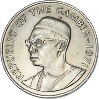 obverse of 1 Dalasi (1971) coin with KM# 13 from Gambia. Inscription: REPUBLIC OF THE GAMBIA 1971