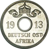 obverse of 5 Heller - Wilhelm II (1913 - 1914) coin with KM# 13 from German East Africa. Inscription: 19 13 DEUTSCH OST- AFRIKA