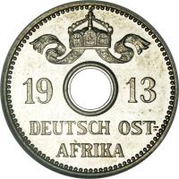 German East Africa coin 5 Heller - Wilhelm II (1913 - 1914) obverse obverse of 5 Heller - Wilhelm II (1913 - 1914) coin with KM# 13 from German East Africa. Inscription: 19 13 DEUTSCH OST- AFRIKA