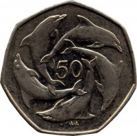 Gibraltar coin 50 Pence - Elizabeth II - 3'rd Portrait (1990 - 1997) reverse reverse of 50 Pence - Elizabeth II - 3'rd Portrait (1990 - 1997) coin with KM# 39 from Gibraltar. Inscription: 50