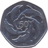 reverse of 50 Pence - Elizabeth II - 3'rd Portrait (1997) coin with KM# 39.1 from Gibraltar. Inscription: 50