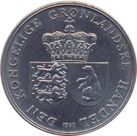 obverse of 1 Krone - Frederik IX (1960 - 1964) coin with KM# 10a from Greenland. Inscription: DEN KONGELIGE GRØNLANDSKE HANDEL 1964