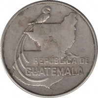 obverse of 25 Centavos (1943) coin with KM# 253 from Guatemala. Inscription: REPUBLICA DE GUATEMALA