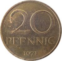 Germany coin 20 Pfennig (1969 - 1990) reverse reverse of 20 Pfennig (1969 - 1990) coin with KM# 11 from Germany. Inscription: 20 PFENNIG 1969