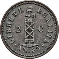 Haiti coin 2 Centimes (1846) obverse obverse of 2 Centimes (1846) coin with KM# 26 from Haiti. Inscription: LIBERTE EGALITE 2 C AN 43