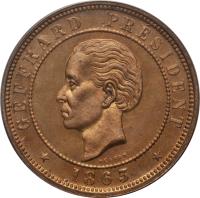 obverse of 20 Centimes (1863) coin with KM# 41 from Haiti. Inscription: GEFFRARD PRÉSIDENT
