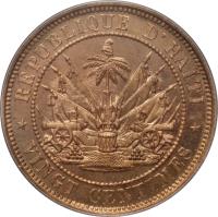 Haiti coin 20 Centimes (1863) reverse reverse of 20 Centimes (1863) coin with KM# 41 from Haiti. Inscription: RÉPUBLIQUE D'HAÏTI * VINGT CENTIMES *
