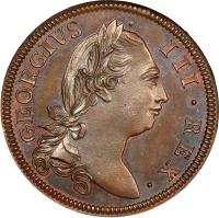 Ireland coin 1/2 Penny - George III (1774 - 1782) obverse obverse of 1/2 Penny - George III (1774 - 1782) coin with SP# 6614 from Ireland. Inscription: GEORGIVS · III · REX ·