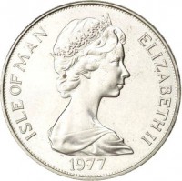 Isle of Man coin 1 Crown - Elizabeth II - Silver Jubilee Appeal (1977) obverse obverse of 1 Crown - Elizabeth II - Silver Jubilee Appeal (1977) coin with KM# 42 from Isle of Man. Inscription: ISLE OF MAN ELIZABETH II 1977
