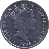 Isle of Man coin 10 Pence - Elizabeth II - 3'rd Portrait (1988 - 1992) obverse obverse of 10 Pence - Elizabeth II - 3'rd Portrait (1988 - 1992) coin with KM# 210 from Isle of Man. Inscription: ISLE OF MAN ELIZABETH II 1988