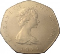 obverse of 50 Pence - Elizabeth II - Day of Tynwald - 2'nd Portrait (1979) coin with KM# 51 from Isle of Man. Inscription: ELIZABETH THE SECOND · 1979 ·