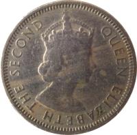 obverse of 10 Cents - Elizabeth II - 1'st Portrait (1953 - 1961) coin with KM# 2 from Malaya and British Borneo. Inscription: QUEEN ELIZABETH THE SECOND