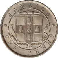 Jamaica coin 1 Penny - Edward VII (1904 - 1910) reverse reverse of 1 Penny - Edward VII (1904 - 1910) coin with KM# 23 from Jamaica. Inscription: JAMAICA INDUS UTERQUE SERVIET UNI ONE PENNY