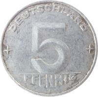 Germany coin 5 Pfennig (1952 - 1953) reverse reverse of 5 Pfennig (1952 - 1953) coin with KM# 6 from Germany. Inscription: DEUTSCHLAND 5 PFENNIG E