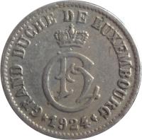 obverse of 5 Centimes - Charlotte (1924) coin with KM# 33 from Luxembourg. Inscription: GRAND DUCHE DE LUXEMBOURG · 1924 ·