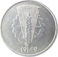 obverse of 10 Pfennig (1948 - 1950) coin with KM# 3 from Germany. Inscription: 1949