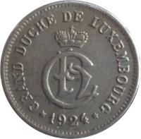 obverse of 10 Centimes - Charlotte (1924) coin with KM# 34 from Luxembourg. Inscription: GRAND DUCHÉ DE LUXEMBOURG · 1924 ·