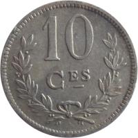 reverse of 10 Centimes - Charlotte (1924) coin with KM# 34 from Luxembourg. Inscription: 10 CES