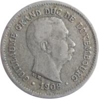 Luxembourg coin 5 Centimes - Wilhelm IV (1908) obverse obverse of 5 Centimes - Wilhelm IV (1908) coin with KM# 26 from Luxembourg. Inscription: GUILLAUME GRAND DUC DE LUXEMBOURG A.M. 1908