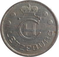 obverse of 1 Franc - Charlotte (1939) coin with KM# 44 from Luxembourg. Inscription: CH LETZEBURG