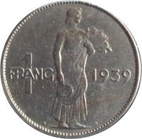 Luxembourg coin 1 Franc - Charlotte (1939) reverse reverse of 1 Franc - Charlotte (1939) coin with KM# 44 from Luxembourg. Inscription: 1 FRANG 1939 A.B.