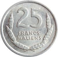 reverse of 25 Francs (1961) coin with KM# 4 from Mali. Inscription: 25 FRANCS MALIENS