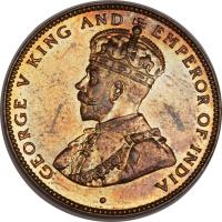 obverse of 2 Cents - George V (1911 - 1924) coin with KM# 13 from Mauritius. Inscription: · GEORGE V KING AND EMPEROR OF INDIA