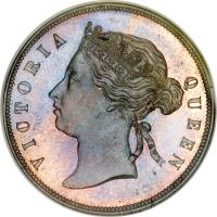 obverse of 5 Cents - Victoria (1877 - 1897) coin with KM# 9 from Mauritius. Inscription: VICTORIA QUEEN