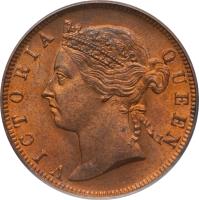 obverse of 2 Cents - Victoria (1877 - 1897) coin with KM# 8 from Mauritius. Inscription: VICTORIA QUEEN