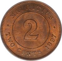 reverse of 2 Cents - Victoria (1877 - 1897) coin with KM# 8 from Mauritius. Inscription: · MAURITIUS · TWO CENTS 1896