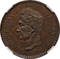 obverse of 5 Centimes - Honoré V - Small head (1837 - 1838) coin with KM# 95.2a from Monaco. Inscription: HONORE V PRINCE DE MONACO