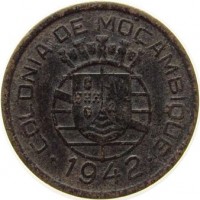 Mozambique coin 10 Centavos (1942) obverse obverse of 10 Centavos (1942) coin with KM# 72 from Mozambique. Inscription: COLONIA DE MOCAMBIQUE · 1942 ·